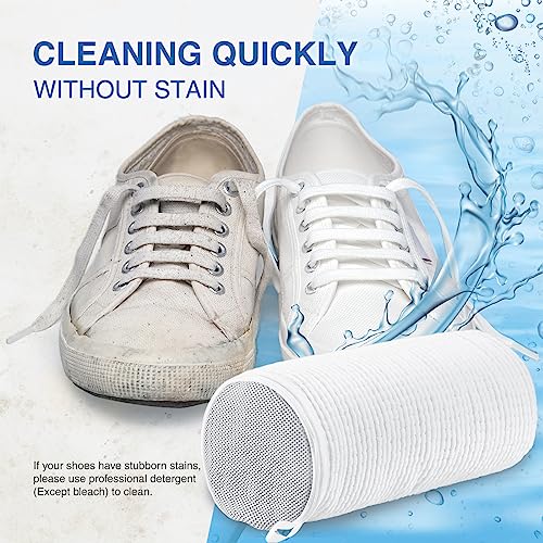 Shoe Washing Bag for Washing Machine, Fluffy Fibers Keep 360° Wrap-around Cleaning, Adjustable Shoe Trees, Durable Hidden Zipper Reusable Laundry Bag for Sneaker Gym Shoes White3