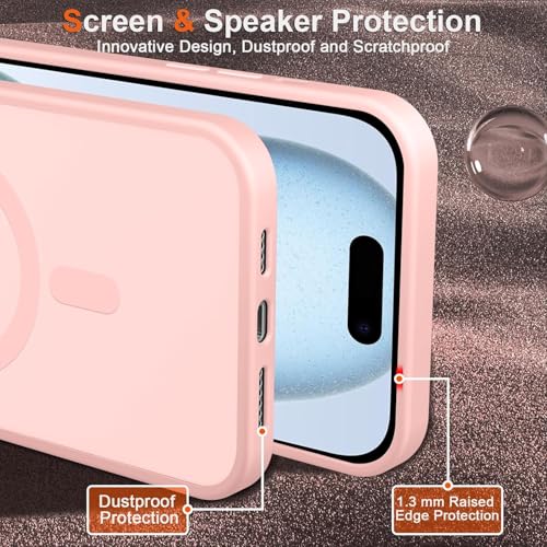 FATUOQIA Privacy Case for iPhone 15,Magnetic iPhone 15 Phone Case with Privacy Screen Protector X2 & Camera Protector [Compatible with MagSafe],Translucent Matte Shockproof Cover-Pink by FATUOQIA - Used condition - Image 6