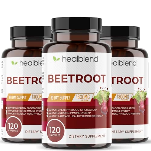 Image of healblend Organic Nitric Oxide Beet Root Capsules 1300mg - Support Immune System, Nitric Oxide Booster - 120 Count (3 Pack)