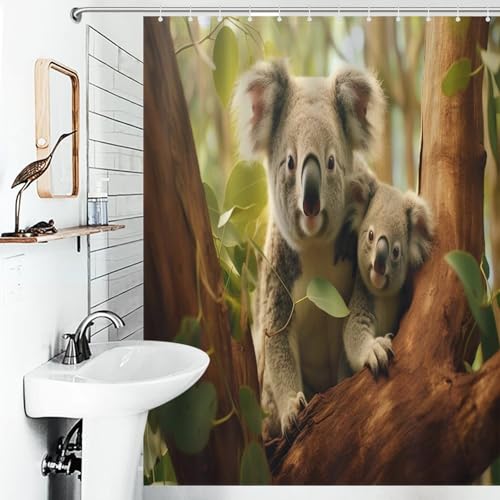 Rideau de douche imperméable koala en polyester 140x183cm avec 12 crochets