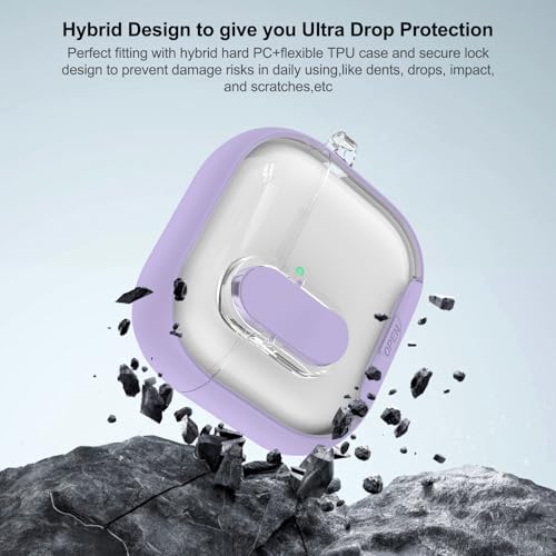 Image of Aircawin for Airpods 4 Case Clear,Secure Lock for Airpods 4th Generation Case Cover with Phone Stand and Magsafe Function,Auto Pop-up,Hybrid Protection Design with Carabiner&Cleaning Pen-Purple