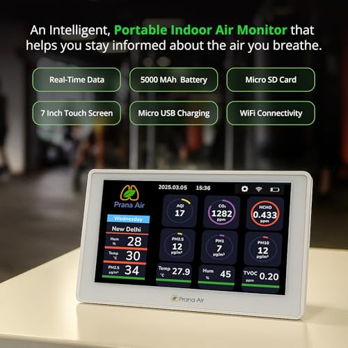 Image of Prana Air Sensible+ Indoor Air Quality Monitor - 7 Inch Touch Screen, PM2.5, CO2, TVOC, HCHO | WiFi, Mobile & TV App Enabled