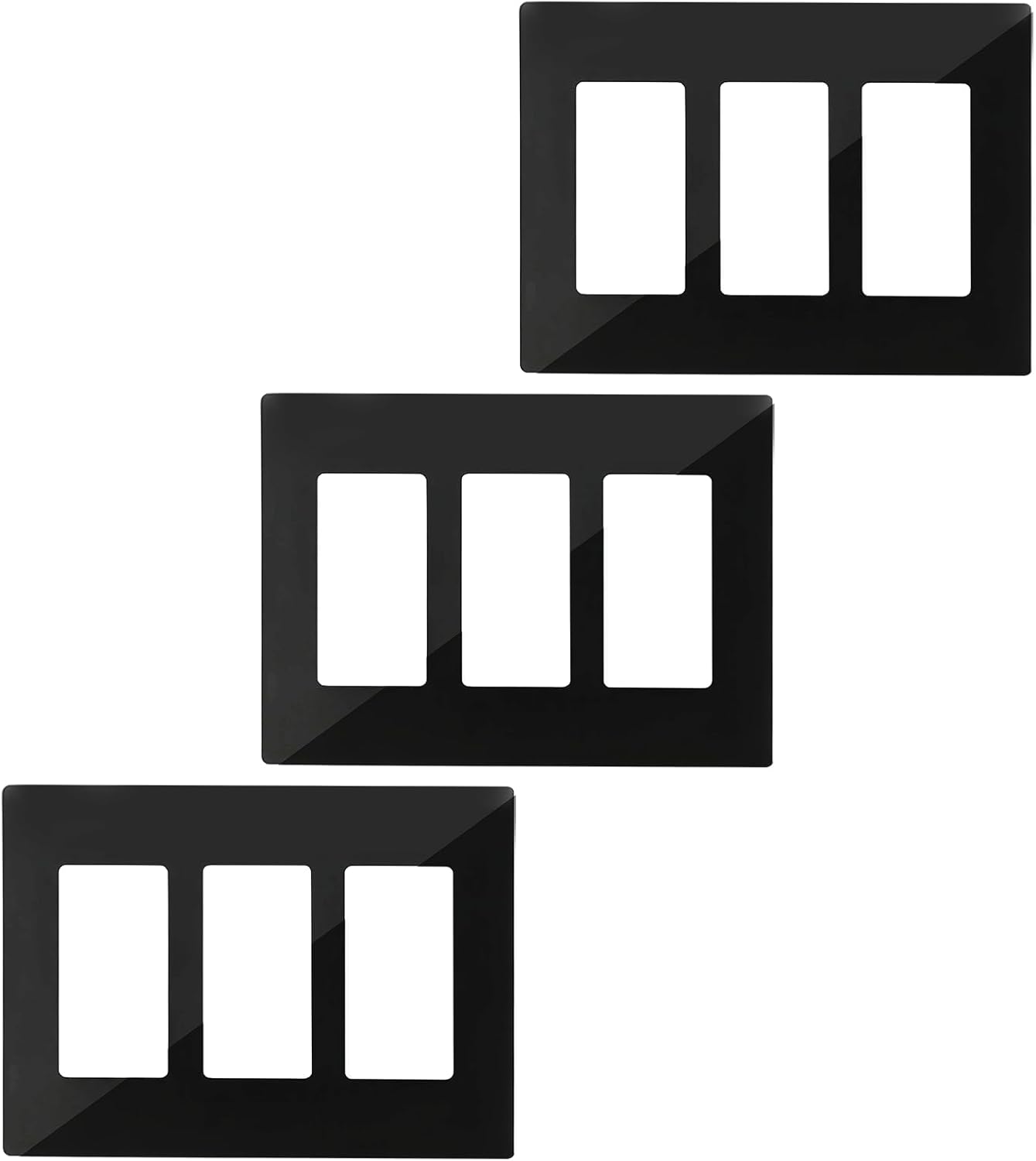 Matte Black 3-Gang Screwless Decorative Wall Plates, Wall Plate Child Safe Outlet Cover, Unbreakable Polycarbonate Thermoplastic for Leviton 80311-SE, Screw Smooth Face Switch Plates, 3-Pack