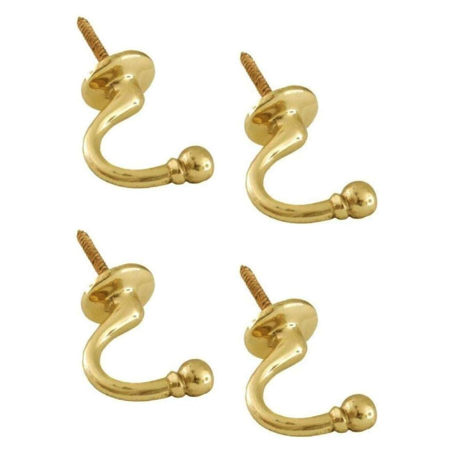 Sisi Uk Brass Sisi Uk® 4 Pack Curtain Tie Back Hooks U Ball End Curtain Holdbacks Heavy Duty Curtain Tie Band Rope Hook Door Wall Clothes Coat Hangers Hooks (Brass)