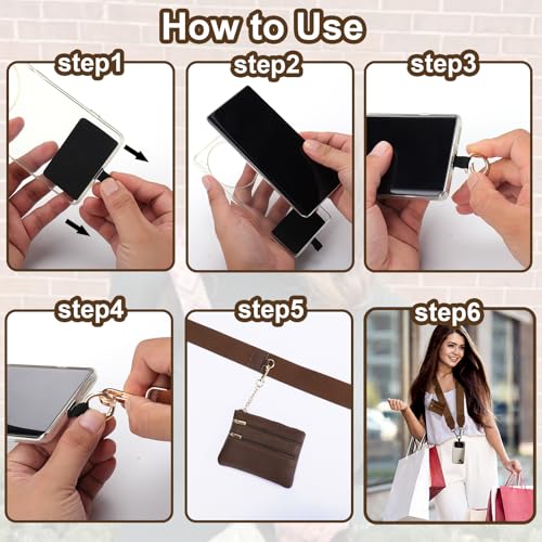Image of XANGNIER Clip and Go Strap for Phone with Wallet Crossbody, Phone Strap with Zippered Wallet, Adjustable Anti Theft Cellphone Lanyard for Women, Cellphone Chain Accessories,Brown