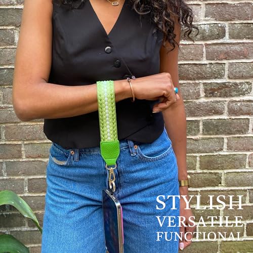 Image of Save the Girls Original Clip and Go Phone Strap Pattern (Fun Dots - Dark Green /Light Green) - Crossbody Phone Strap Chain with Zipper Wallet Pouch - Phone Lanyard Zippered
