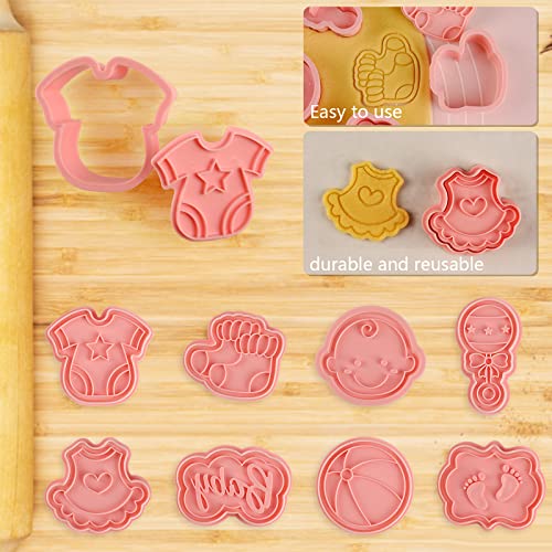 Baby Shower Cookie Cutters Set 8 Pcs With Plunger Stamps, Cute For Biscuit Cheese Baking #TOP3