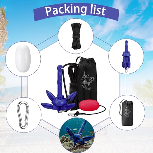 Image of MorningRo 1 Pack 1.5 /3.5 lb Marine Kayak Anchor Kit with 40ft Rope and Buoy Folding Grapnel Boat Anchor Kit Kayak Fishing Accessories for Small Boats, Canoe, SUP Paddle Boards