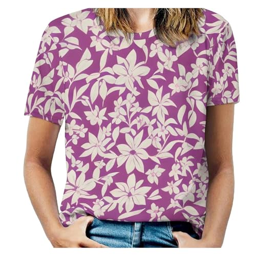 T-shirt floral rouge O-cou surdimensionné en taille M pour femme style 13 d'été