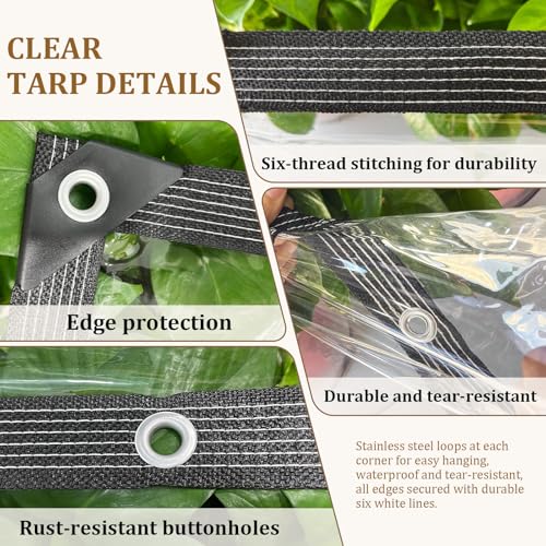 Image of Clear Tarp 3x6ft with Grommets Thickened 14Mil Clear Tarps Heavy Duty Waterproof Tear Resistant PVC Vinyl Reinforced Edges for Small Patio Porch and Outdoor Greenhouse Plant Cover