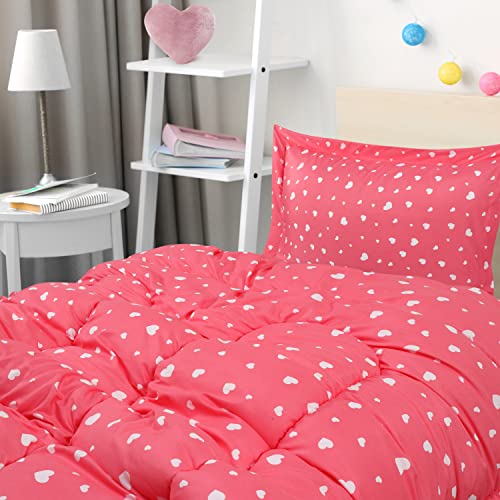 Utopia Bedding All Season Heart Comforter Set with 2 Pillow Cases, 3 Piece Soft Brushed Microfiber Kids Bedding Set for Boys/Girls, Machine Washable (Twin)