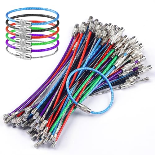 Image of Uniclife 4 Inch Wire Keychain Cable Large Stainless Steel Key Ring Loop Holder for Luggage Tag Keeper for Travel