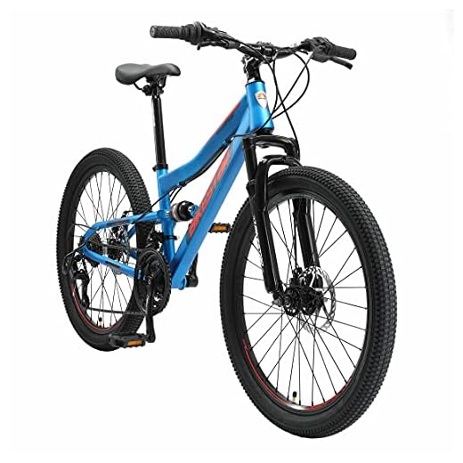 BIKESTAR Bicicleta de montaña Suspensión Doble Bicicleta Juvenil 24 Pulgadas de 8 años | Cambio Shimano de 21 velocidades, Freno de Disco, Fully | niños Bicicleta Azul