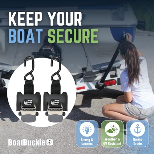 BoatBuckle G2 Stainless Steel Retractable Tie-Down Transom Straps - for Brackish or Saltwater Environments - Ratchet Tie Down Straps for Boats - 1500lbs Break Strength, 2 x 43-Inch, 2-Pack | One-Bolt Mounting, Squeeze-Release Handles, Various Mounting Angles, Saltwater Use, 1,500 lb Break Strength, 500 lb Load Each - Image 4