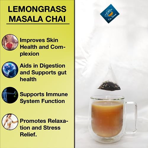 Image of TEA SENSE Lemongrass Masala Chai | 15 Pc Pyramid Tea Bags | Assam CTC, Ginger, Cardamom, Clove, Cinnamon, Nutmeg, Black Pepper | Strong & Flavourful Milk Tea