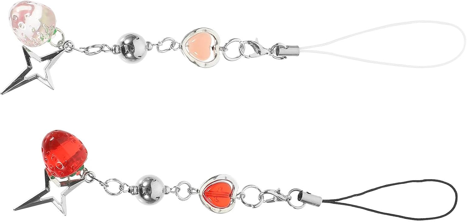 Baluue 2pcs Small Strawberry Phone Charm Acrylic Alloy Hanging Ornament