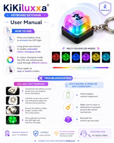 Image of KiKiluxxa Mechanical Switch Keyboard Keychain,Clicky Fidget Keychain with Multi Colour LED, Stress Relief Clicker, Portable EDC Keyring for Office, Travel & Daily Use -4B Multiclour