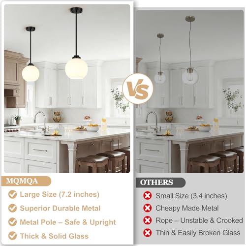 Image of MQMQA 2 Pack Globe Pendant Lights, Mid Century Matte Black Pendant Light Fixtures, Globe Pendant Lights Kitchen Island with Milk Glass Shade Hanging Fixture for Dining Room (Bulbs not Included)