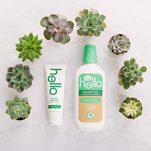 Hello Naturally Whitening Fluoride Toothpaste And Naturally Fresh Antiseptic Mouthwash, Farm Grown Mint, Alcohol Free, Vegan, Sls Free And Gluten Free, 4.7 Ounce Tubes (Pack Of 2), 16 Ounce Bottle #TOP6