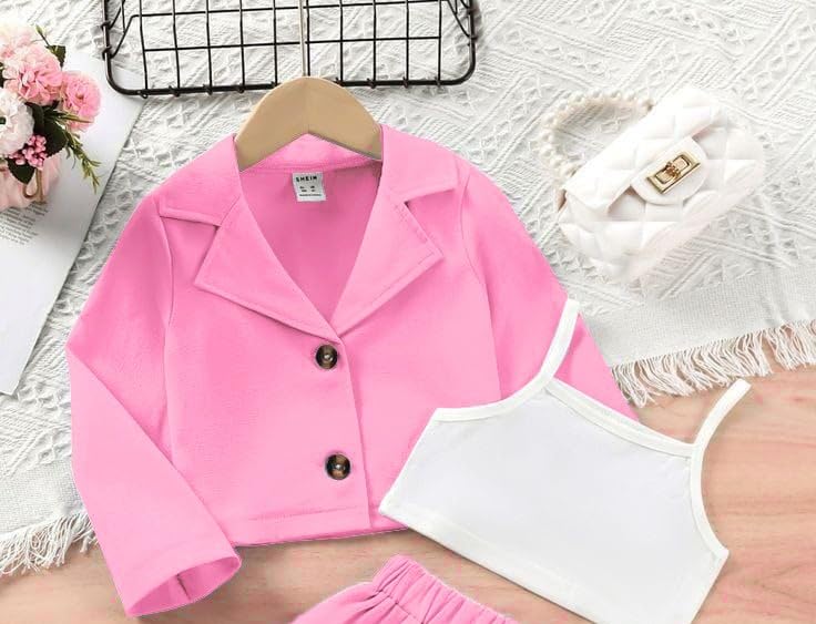Image of Three Piece Co ord Set Dress for Girls| Jacket Top and Skirt Open Front Suits Set| Girls Clothing Set