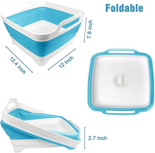 Miniatura 2 de ddLUCK Lavaplatos plegable con tapón de drenaje con asas de transporte para gran capacidad de 9 L, lavabo de lavado, tina plegable para fregadero de