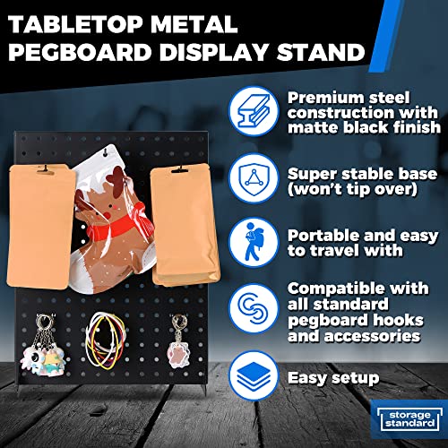 Pegboard Display Stand for Craft Shows & Fairs - Metal Jewelry Retail Display for Selling Accessories, Earring, Pin Stands for Retail Stores, Vendors & Events - 17\" x 13”, Black