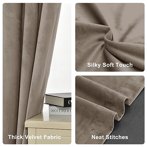 XWZO Taupe Velvet Curtains 120 Inches Long, Elegent Soft Luxury Curtains for Living Room, Thermal Insulated Room Darkening Taupe Curtain for Bedroom Decor, Velvet Drapes Set 2 Panels by XWZO - Image 5