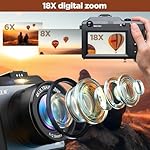 4K Digital Camera for Photography 64MP Auto-Focus Vlogging YouTube Camera with 3'' Dual Cameras 18X Travel Compact Cameras with Flash, 2 Batteries & Charger, 64GB Card for Beginner - Image 4