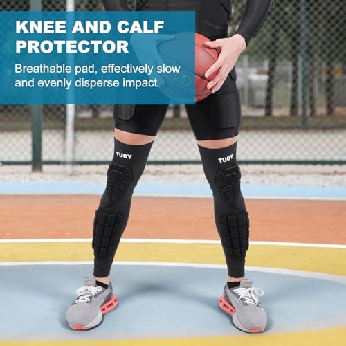 TIAXU TIAXU Padded Knee & Shin Guards Calf Pads Protector Compression Leg Sleeve Knee Brace for Football Basketball Volleyball Soccer Baseball for Youth Adult (1 Pair)