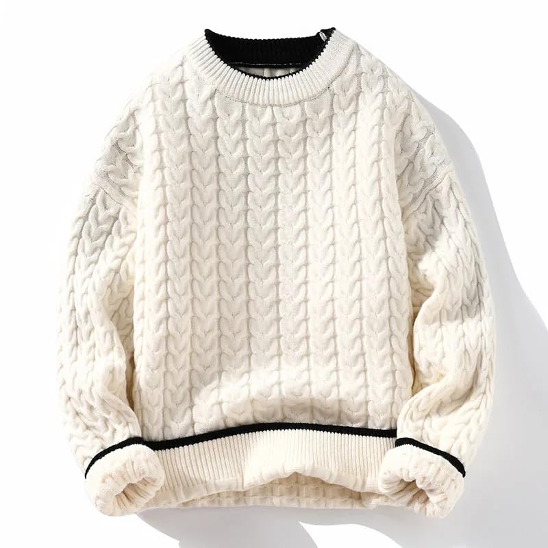 Autumn Winter Men's Warm Knit Pullovers O-Neck Patchwork Casual Knitted Sweater Men Korean Sweaters2