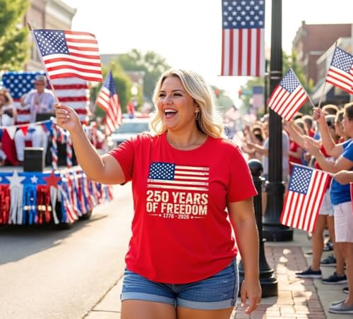 Image of ForHailey Women's 4th of July Patriotic Shirts Graphic Tees USA Shirt American Flag Short Sleeve Tunic Tops