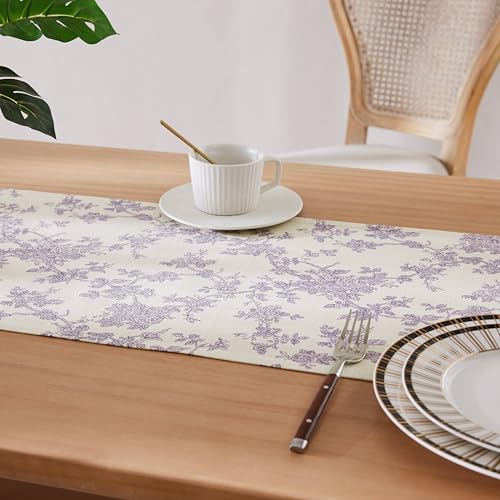 YZJZEDS 100% Cotton French Pastoral Table Runners, 13x108 Inch Purple Farmhouse Table Runners 108 Inches Long, Vintage Flowers Print Home Decors by YZJZEDS - Used condition - Image 4