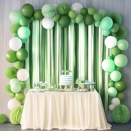 Image of 6 Green & White Crepe Paper Streamers, 492ft Pack of Party Decorations | Each roll is 82 ft long and 1.8 Inch wide ideal for Birthday Party Decor, Graduation Parties and St.Patrick's Day