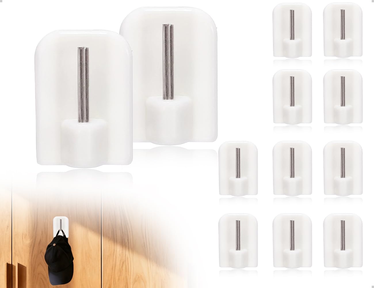 Set di 10 Ganci per Tende Autoadesivi, Senza Bisogno di Forare, Ganci Adesivi per Finestre, per Aste per Tende, Chiavi, Ombrelli, Asciugamani, Bagno (Bianco)