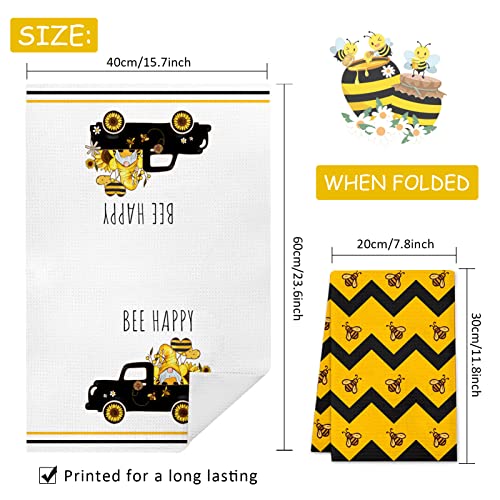 Lebsitey Bee Gnome Kitchen Towels, 4 Pack Bee Kind Bee Happy Sweet Home Quotes Tea Dish Towels, Absorbent Drying Cloth Tea Towels For Cooking Baking,16×24In (Bee Towels) #TOP6
