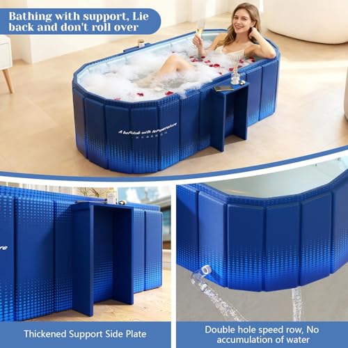 Image of Foldable Adult Bath Tub for Home Spa | Large Portable Bathtub with Backrest & Handle | Insulated Folding Tub for Hot & Cold Soak, Ice Bath, Bubble Bath & Relaxing Spa (Aqua Blue Bathtub)
