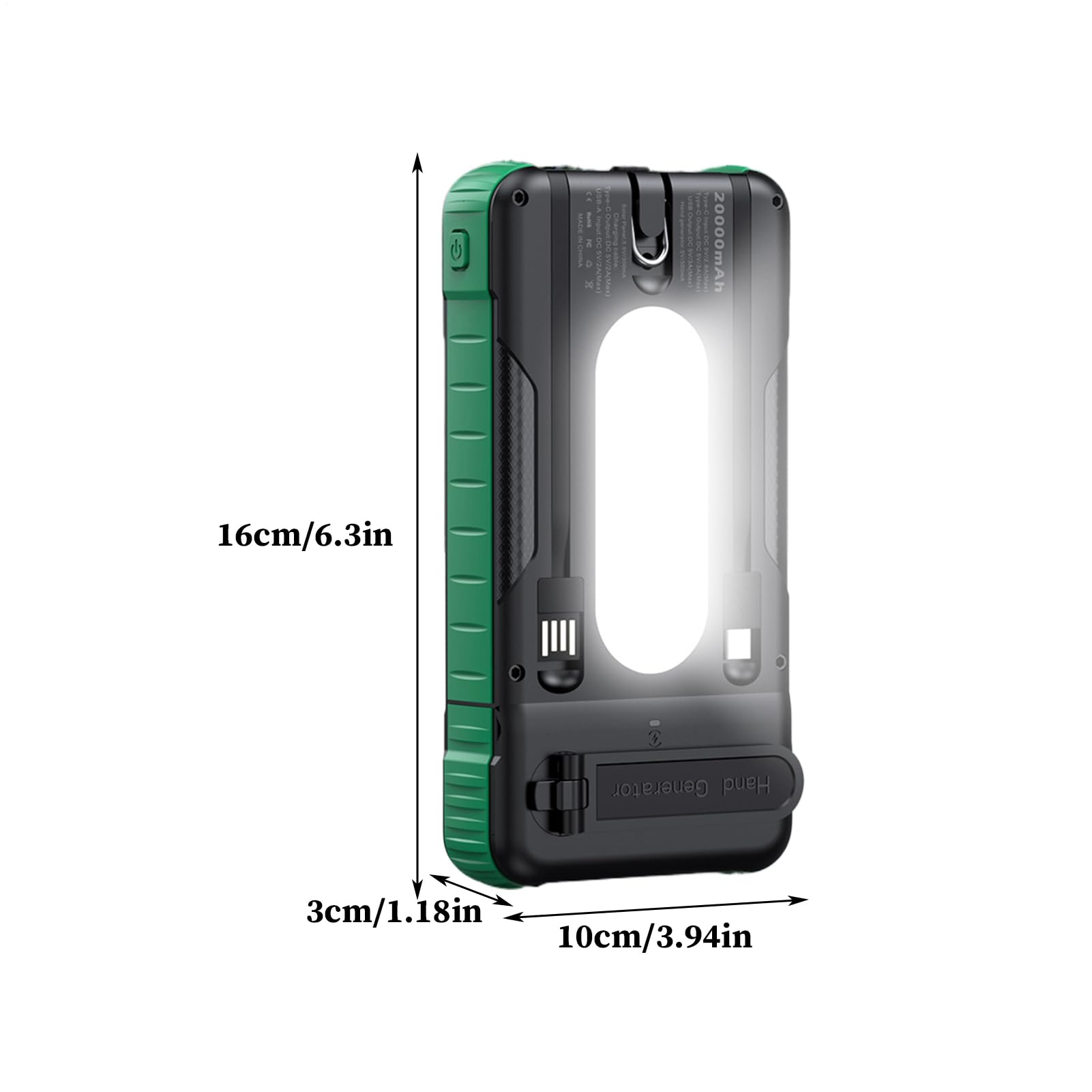Caricatore Solare Power Bank Power Bank Impermeabile 20000mAh | Batteria Portatile Solare Con Manovella Manuale Per Uso Esterno per Viaggio Pesca Campeggio Escursionismo Viaggio Zaino in