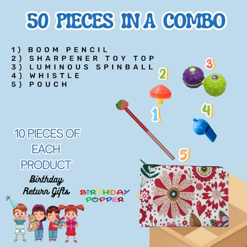 Image of Birthday Popper 50 Pcs Fun Mania Combo Pack as Birthday Return Gifts for Kids of all Age Groups