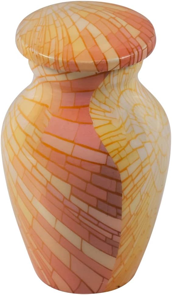 Sunburst Keepsake Cremation Urn for Ashes, Aluminum, Orange and Yellow Urn, Keepsake Sized Cremation Urn, 3 Inches High