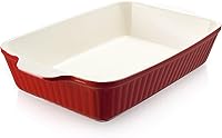 DOWAN 9x13 Deep Ceramic Casserole Dish for Lasagna - 135oz Oven Safe Baking Pan with Handles, Red