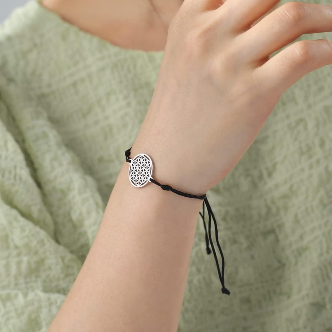 UNIFT Flower Of Life Pendant Bracelet For Women Stainless Steel Geometry Style Hollow Out Flower of Life Double Rope Bracelet Inspirational Adjustable Bracelet Jewelry - Image 3