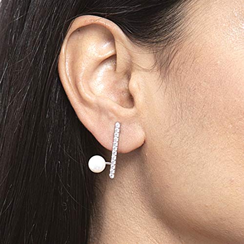 Image of CLARA 925 Sterling Silver Pearl Earrings Gift for Women & Girls | Swiss Zirconia | Screw Back | Minimal Daily Wear | Platinum Plated