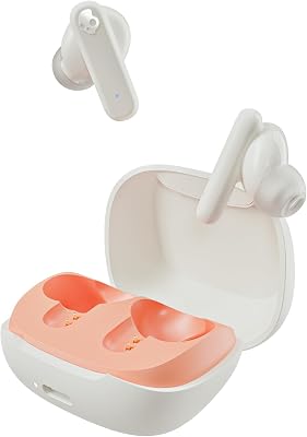 Skullcandy Smokin” Buds Auriculares In-Ear Inalámbricos, 20 h de Autonomía, 50% de Plásticos Renovables, Micrófono, Compatibles con iPhone Android y Dispositivos Bluetooth. Bone/Orange Glow