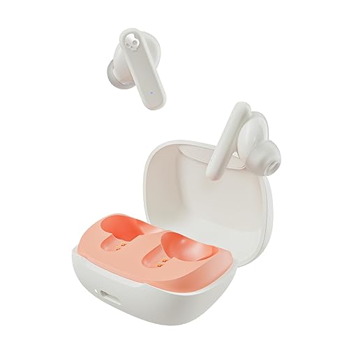 Skullcandy Smokin’ Buds Wireless Earbuds, Bluetooth Headphones, Noise Isolating Fit, Up to 20 Hours Battery, IPX4 Sweat and Water Resistant, Microphone for iPhone Android - Bone