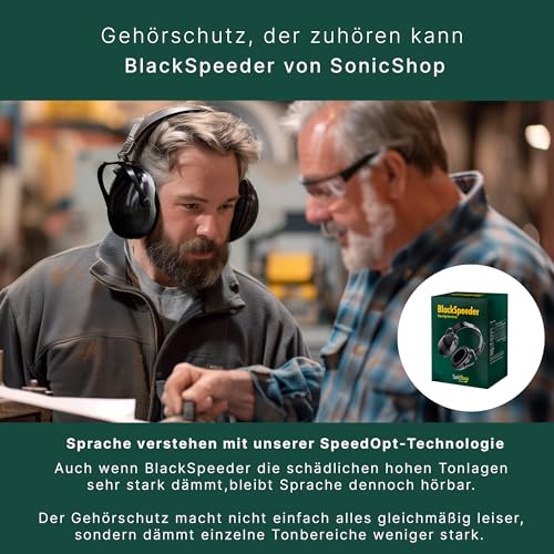 SonicShop BlackSpeeder Kapselgehörschutz – verstellbarer Lärmschutz Kopfhörer – dämpft Lärm & schützt Gehör – ideal für Schießsport & Jagd – Hörschutz Erwachsene und Kinder – Gehörschutz, Ohrenschutz