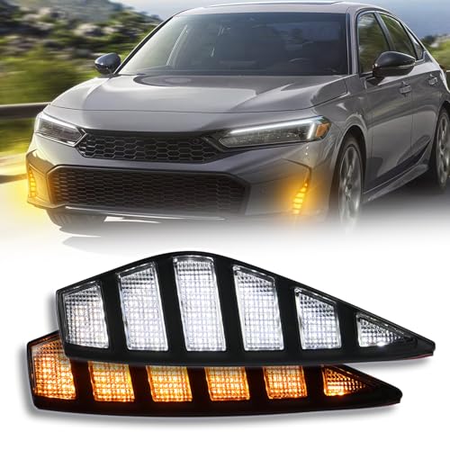 PGTOPONE Switchback White & Amber LED Front Bumper Fog Light DRL Amber Sequential Turn Signal Light Feature Compatible with Honda Civic 2025 Sedan Si 2025 Sedan & Sport & Sport Hybrid