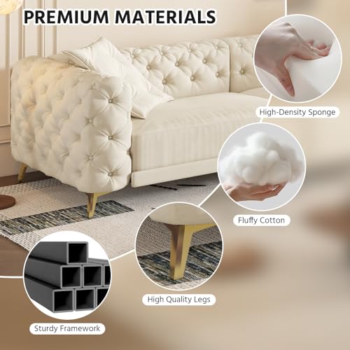 Image of KCGKCG 97.7 inch Sleeper Sofa Bed, Velvet Sectional Couches for Living Room /Bedroom, 3 in 1 Pull Out Couch Bed, Convertible Sectional Couch loveseat Sofa with Movable Ottoman, Beige
