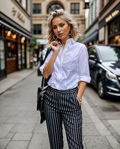 HOTOUCH Womens 3/4 Sleeve Button Down Shirt Slim Fit Work Blouses Cotton Dress Shirts Office Tops2