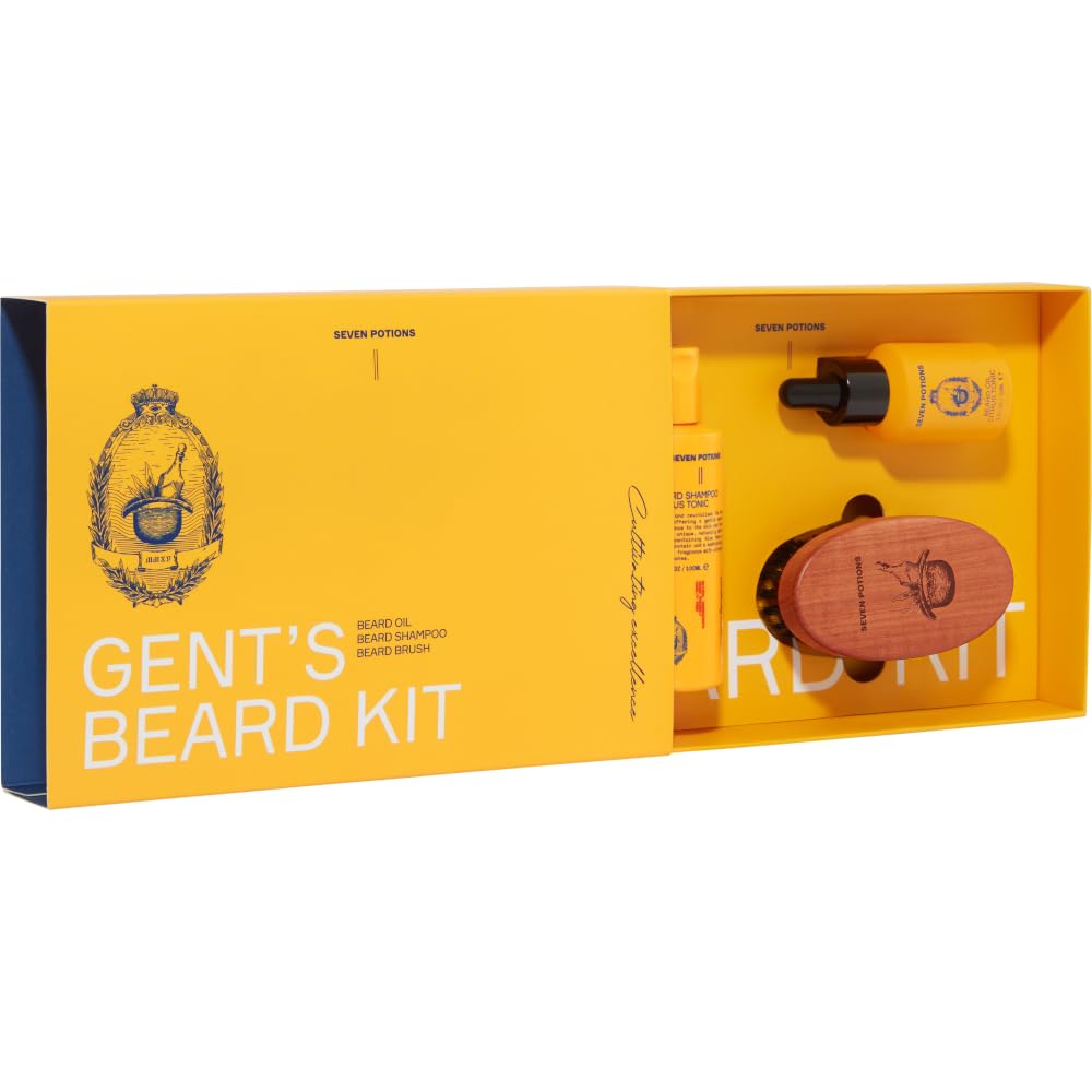 Seven Potions Bartpflege-Set — Mit Bart Shampoo, Bart-Öl und Bartbürste — Das Ultimate Bartpflege-Set oder Geschenk für Männer — Duftnote Citrus Tonic