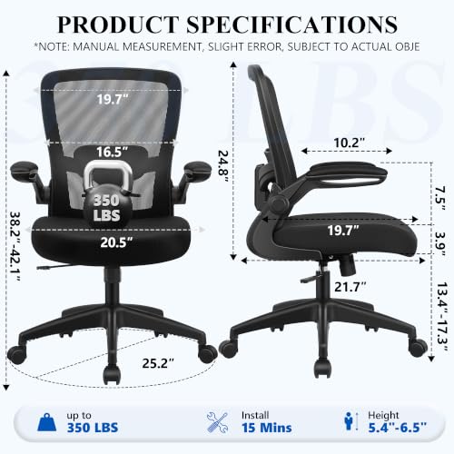 Image of FelixKing Office Chair, Ergonomic Desk Chair Breathable Mesh Chairs Adjustable High Back Lumbar Support Flip-up Armrests, Executive Rolling Swivel Comfy Computer Chairs Home Office Black